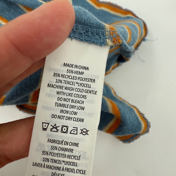 Prana Top Women Small Blue Cozy Up Tank Hemp Blend Orange Striped Sleeveless - Picture 9 of 12